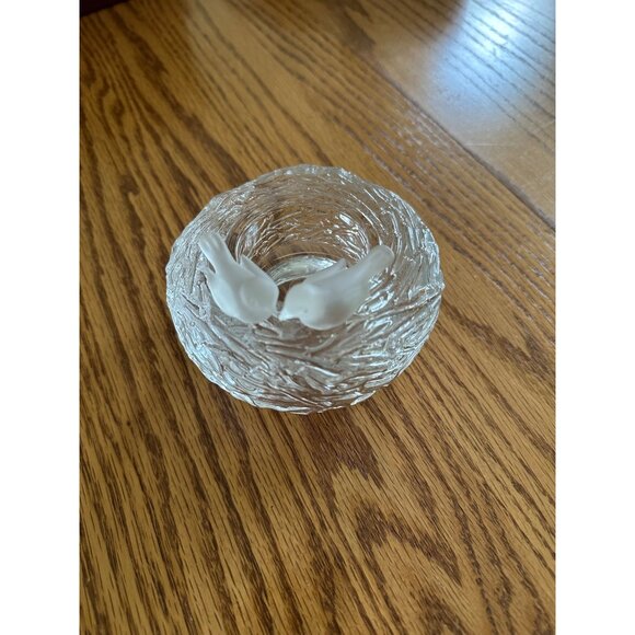 Clear Glass Bird Nest Love birds Figurine Decorative Accent Piece Candle Holder - Picture 8 of 10